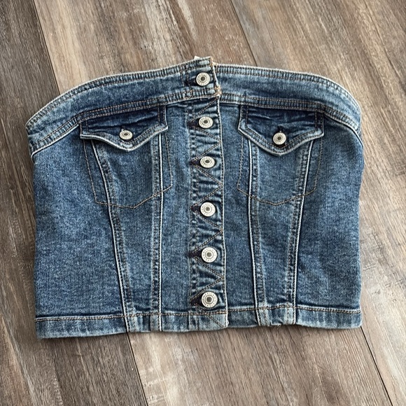 American Eagle denim crop strapless corset tube top bustier size small NEW - Picture 2 of 4